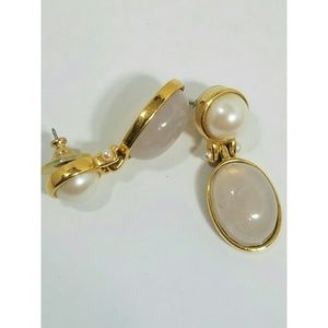 Reposhed- Vintage Gold Pearl Opal Gem Drop Earrings